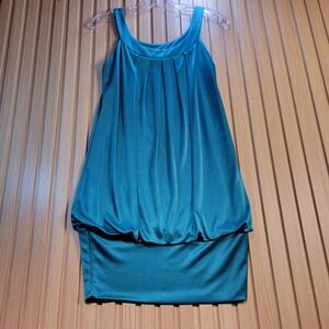 iz Byer California Teal Blue Bubble Hem Pleated Mini Dress Womens Small